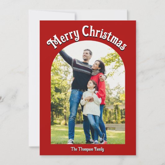 Vrolijk Kerstmis Helder Rood Boog Foto Feestdagenkaart (Voorkant)