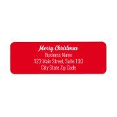 Vrolijk Kerstmis Helder Rood en Wit Script Tekst Etiket (Voorkant)