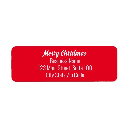 Vrolijk Kerstmis Helder Rood en Wit Script Tekst Etiket (Voorkant)