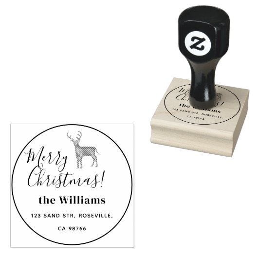 Vrolijk Kerstmis Herten Script Rubberstempel (Gestempeld)