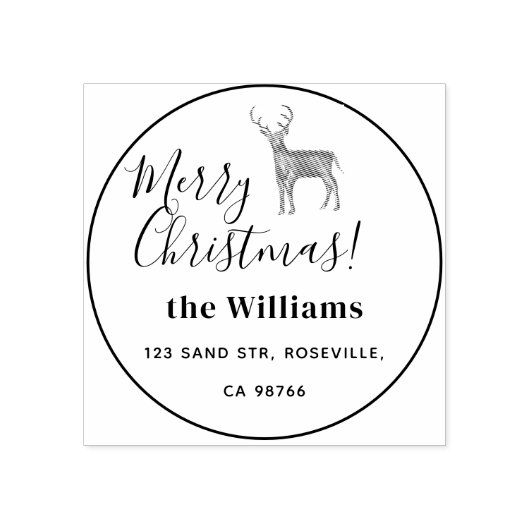 Vrolijk Kerstmis Herten Script Rubberstempel (Afrduk)