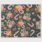 Vrolijk Kerstmis Holly Berries Candy Cane Red Bow Cadeaupapier (Vlak)