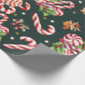 Vrolijk Kerstmis Holly Berries Candy Cane Red Bow Cadeaupapier (Hoek)