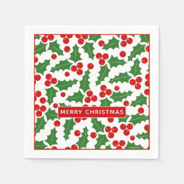 Vrolijk Kerstmis holly bessen patroon rood en groe Servet