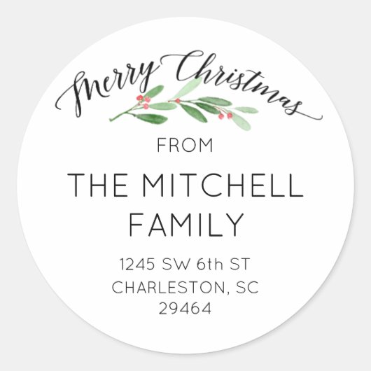 Vrolijk Kerstmis Holly retour adres Sticker (Voorkant)