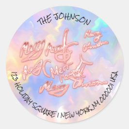 Vrolijk Kerstmis Holografische Roze RSVP Gilry Ronde Sticker