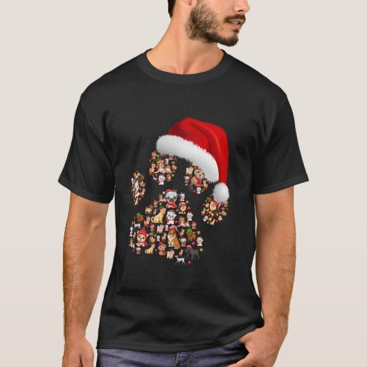 Vrolijk Kerstmis Honden Paws Lights Santa hat Pupp T-shirt (Voorkant)