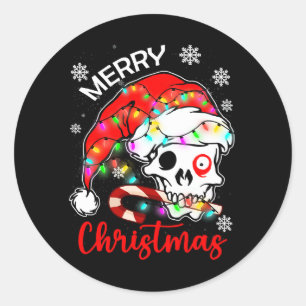 Vrolijk Kerstmis Horror Santa schedel met Candy Ca Ronde Sticker