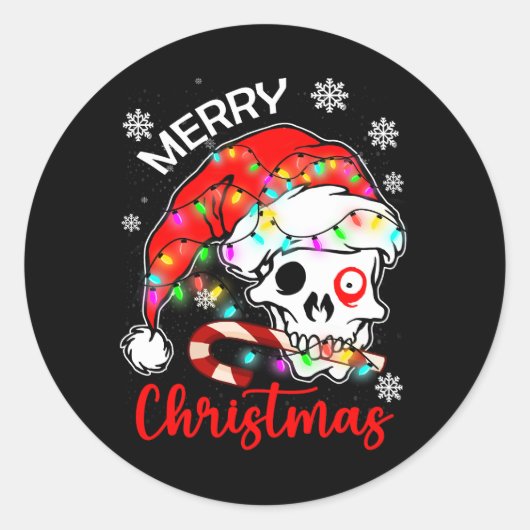 Vrolijk Kerstmis Horror Santa schedel met Candy Ca Ronde Sticker (Voorkant)
