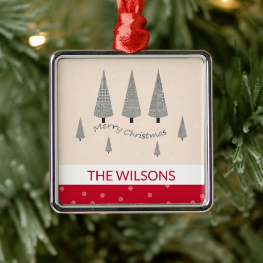 Vrolijk Kerstmis Houndstooth Modern Rood Metalen Ornament (Boom)