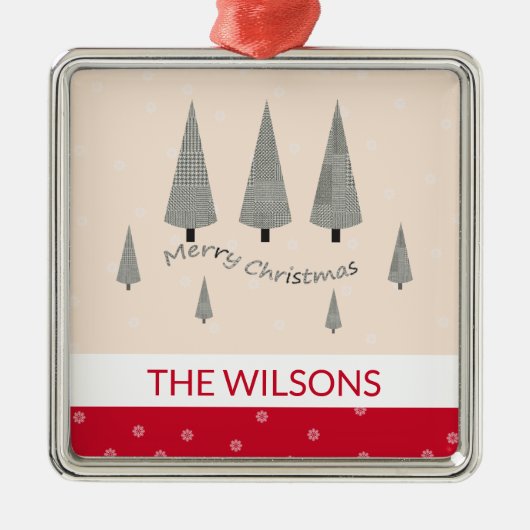 Vrolijk Kerstmis Houndstooth Modern Rood Metalen Ornament (Voorkant)