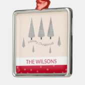 Vrolijk Kerstmis Houndstooth Modern Rood Metalen Ornament (Links)