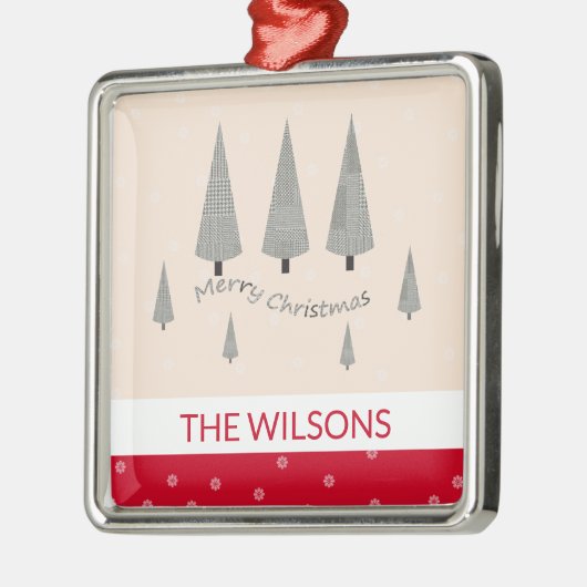 Vrolijk Kerstmis Houndstooth Modern Rood Metalen Ornament (Links)