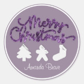 Vrolijk Kerstmis Ingelijste Boom Naam Goud Smoky P Ronde Sticker (Voorkant)