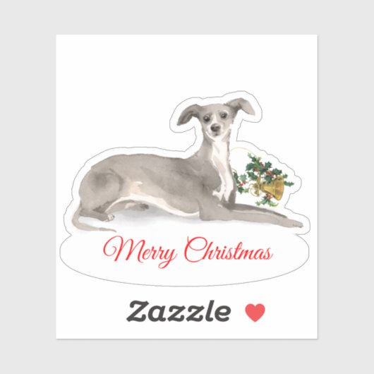 Vrolijk Kerstmis Italiaans Greyhound Custom-Cut Vi Sticker (Vel)