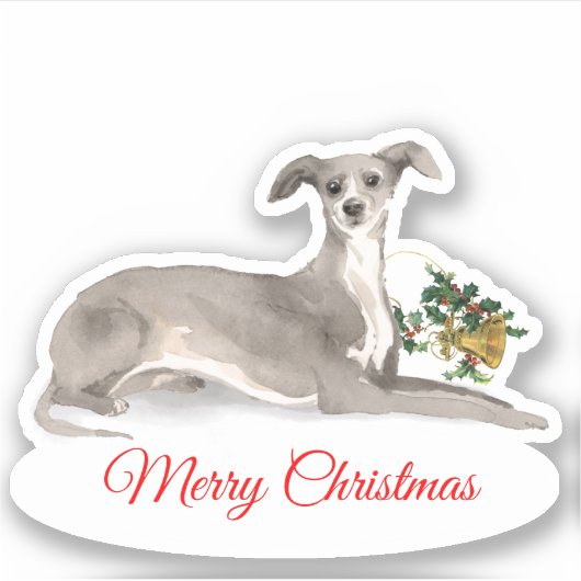 Vrolijk Kerstmis Italiaans Greyhound Custom-Cut Vi Sticker (Voorkant)
