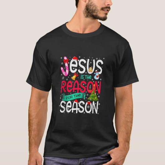Vrolijk Kerstmis Jezus Reden voor Seizoen Xmas Sno T-shirt (Voorkant)