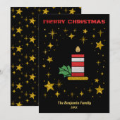 Vrolijk Kerstmis Kaars Sterren Glitter Elegant Feestdagenkaart (Voorkant / Achterkant)