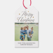 Vrolijk Kerstmis Kalligrafie Familie Foto Aangepas Cadeaulabel (Voorkant)