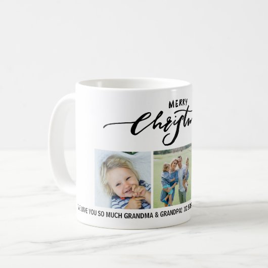 Vrolijk Kerstmis Kalligrafie Familie Foto's Aangep Koffiemok (Voorkant links)