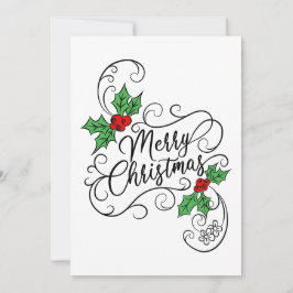 Vrolijk Kerstmis Kalligrafie Holly Groet Feestdagenkaart