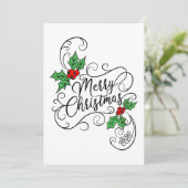 Vrolijk Kerstmis Kalligrafie Holly Groet Feestdagenkaart (Staand voorkant)