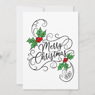 Vrolijk Kerstmis Kalligrafie Holly Groet Feestdagenkaart
