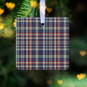 Vrolijk Kerstmis Kalligrafie Navy Blue Plaid Foto Keramisch Ornament