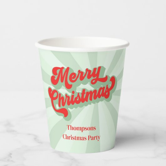 Vrolijk Kerstmis Kalligrafie Retro Script Rood Gro Papieren Bekers (Voorkant)