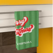 Vrolijk Kerstmis Kalligrafie Retro Stijl Rood Groe Theedoek