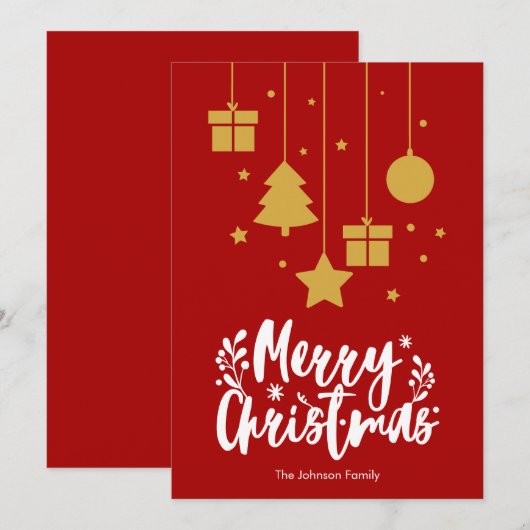 Vrolijk Kerstmis Kalligrafie Rode Kerstmis Kaart (Voorkant / Achterkant)