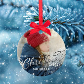 Vrolijk Kerstmis Kalligrafie Rood Groen Plaid Foto Keramisch Ornament