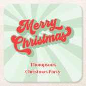 Vrolijk Kerstmis Kalligrafie Rood Groen Whimsical Kartonnen Onderzetters (Voorkant)