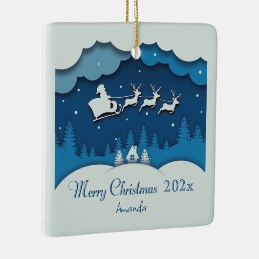 Vrolijk Kerstmis Kalligrafie Santa Sleigh Rendier Keramisch Ornament (Rechts)