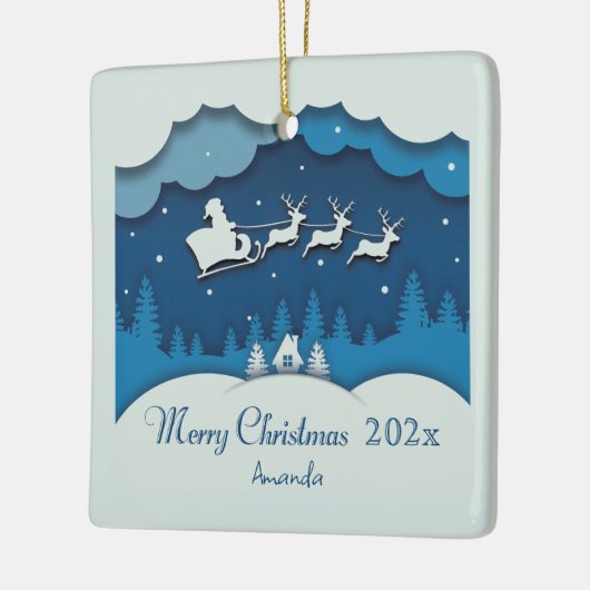 Vrolijk Kerstmis Kalligrafie Santa Sleigh Rendier Keramisch Ornament (Links)