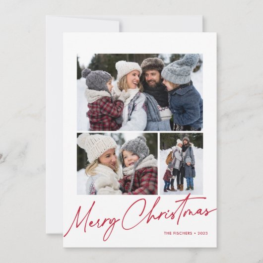 Vrolijk Kerstmis Kalligrafie Script Eenvoudig 4 Fo Feestdagenkaart (Voorkant)