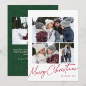 Vrolijk Kerstmis Kalligrafie Script Eenvoudig 4 Fo Feestdagenkaart (Voorkant / Achterkant)