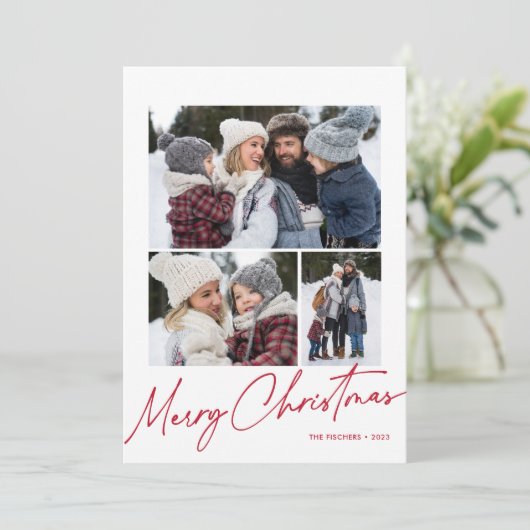 Vrolijk Kerstmis Kalligrafie Script Eenvoudig 4 Fo Feestdagenkaart (Staand voorkant)