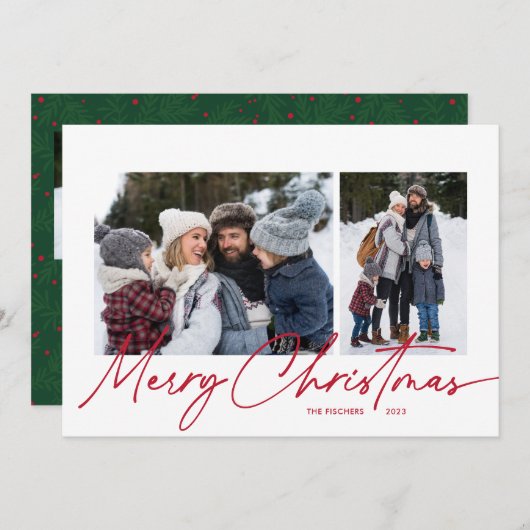 Vrolijk Kerstmis Kalligrafie Script Eenvoudig 4 Fo Feestdagenkaart (Voorkant / Achterkant)