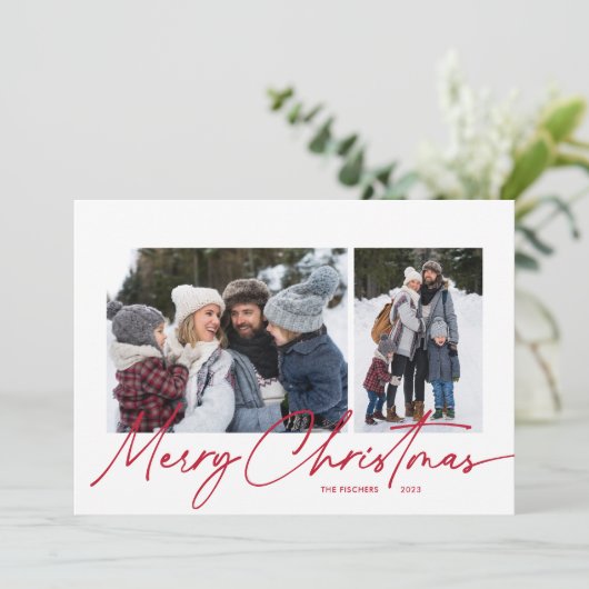 Vrolijk Kerstmis Kalligrafie Script Eenvoudig 4 Fo Feestdagenkaart (Staand voorkant)