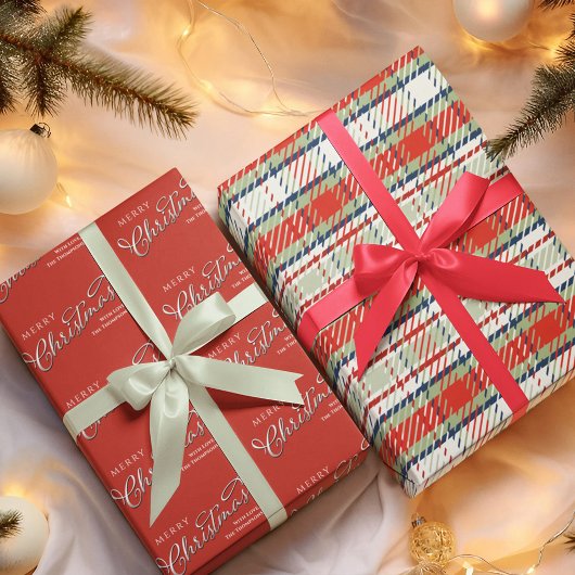 Vrolijk Kerstmis Kalligrafie Script Eenvoudig Rood Inpakpapier Vel