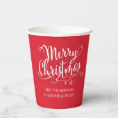 Vrolijk Kerstmis Kalligrafie Script Eenvoudig rood Papieren Bekers (Achterkant)