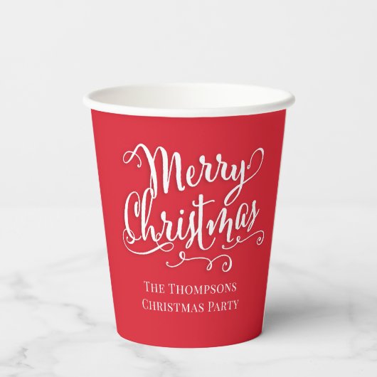 Vrolijk Kerstmis Kalligrafie Script Eenvoudig rood Papieren Bekers (Achterkant)