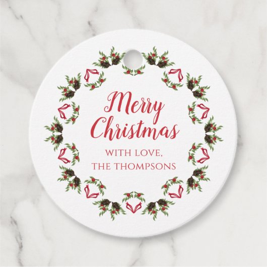 Vrolijk Kerstmis Kalligrafie Script Moderne krans Bedankjes Labels (Voorkant)