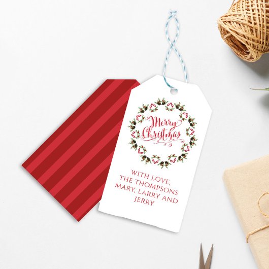 Vrolijk Kerstmis Kalligrafie Script Moderne krans Cadeaulabel
