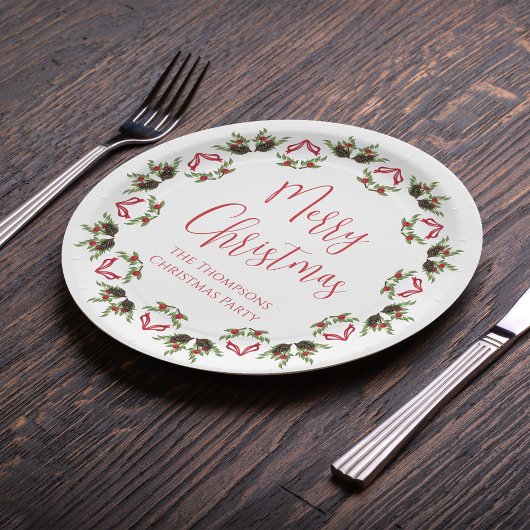 Vrolijk Kerstmis Kalligrafie Script Moderne krans Papieren Bordje