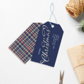 Vrolijk Kerstmis Kalligrafie Script Navy Blauw Pla Cadeaulabel