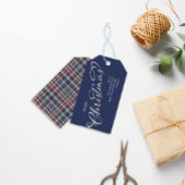 Vrolijk Kerstmis Kalligrafie Script Navy Blauw Pla Cadeaulabel