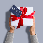 Vrolijk Kerstmis Kalligrafie Script Navy Blauw Pla Cadeaulabel