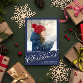 Vrolijk Kerstmis Kalligrafie Script Navy Blauw Pla Feestdagenkaart